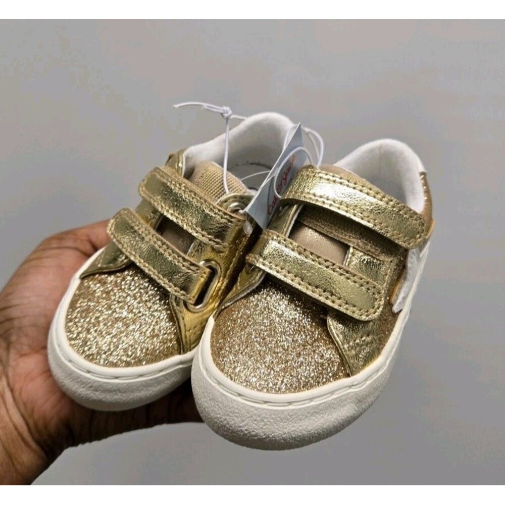 Cat & Jack Sora Toddler Glitter Gold Star Pattern Sparkly Slip On Sneaker Size 5 - Picture 7 of 8